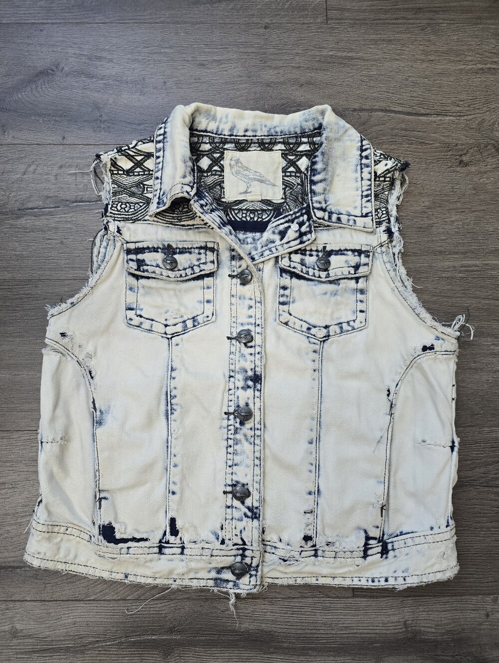 White Crow Denim Vest Women's Size Small Acif Washed Distressed Grunge Rocker